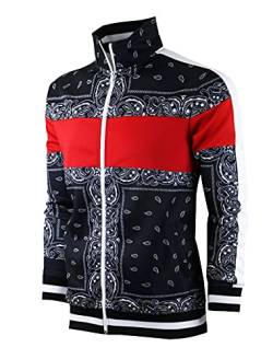 SCREENSHOT Urban Hip Hop Premium Trainingsjacke für Herren, schmale Passform, Sportbekleidung, Urbanwear, Streetwear, modisches Top, F11091-black/red, 3XL von SCREENSHOT