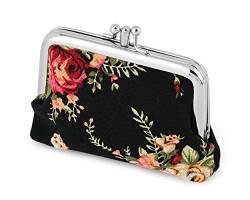 SCSpecial Mini Geldbörse Damen Kleingeldbörse Retro Floral Reiseportmonaie Coin Purses Kiss Lock Leinwand Mini Geldbeutel von SCSpecial