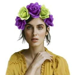 Stoff-Blumen-Haarband, buntes Blumen-Stirnband, ethnischer Kopfschmuck, weibliches Festival, Haarschmuck, Bühnenrequisiten, Kopfschmuck, Blumenstirnband für Damen und Mädchen von SCUDGOOD