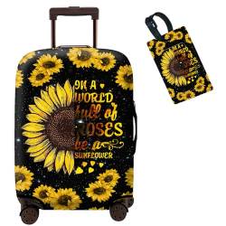 SDDFRHGH Gepäckhüllen, Koffer-Abdeckungen für Gepäck, TSA-geprüft, elastisch, waschbar, Reisegepäckschutz, Gepäckschutz für Koffer (S: 45,7 - 81,3 cm), Sonnenblumen-Zitat, L (For 26-28 inch suitcase) von SDDFRHGH