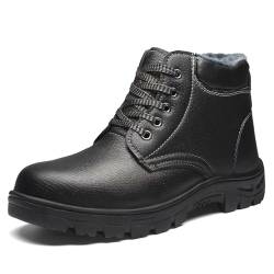 SDEQA Arbeitsstiefel Sicherheitsschuhe Herren Damen mit Stahlkappe Knöchelhoch Leder Sicherheitsschuhe leicht ergonomisch rutschhemmend,Schwarz,43 EU von SDEQA