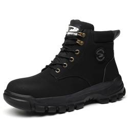 SDEQA Herren Damen Arbeitsstiefel mit Stahlkappe Knöchelhoch Sicherheitsschuhe Leicht Arbeits-Industrie-Sneaker,Schwarz,39 EU von SDEQA