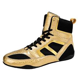 SDEQA Herren Ringen Stiefel Modeboxing -Fitnessstudio -Trainer Hohe Top -Fitness -Turnschuhe Leichte Bodybuilding -Schuhe,Gold,45 EU von SDEQA