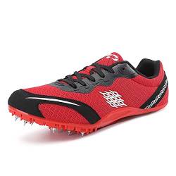 SDEQA Leichtathletik-Spike-Schuhe Herren Laufschuhe Für Sprints, 8 abnehmbaren Nägel Leichtathletikschuhe mit Spikes & Sprint Herren Kinder Damen Jugendsportschuhe,Rot,38 EU von SDEQA