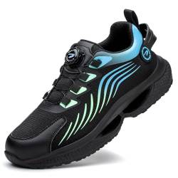 SDEQA Sicherheitsschuhe Herren Sportlich Atmungsaktiv Stahlkappenschuhe Trend Drehknopf rutschfest Arbeitsschutzschuhe,Black Blue,41 EU von SDEQA