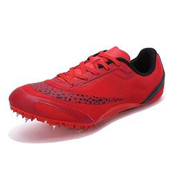 SDEQA Unisex Spikes Leichtathletikschuhe Trainingsschuhe Leichte strapazierfähige Sprint-Laufschuhe mit Spikes und Sprint Herren Damen und Kinder,Rot,38 EU von SDEQA