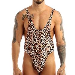 SDGTMYJSY Herren String Tanga Sexy Unterwäsche Herren Bodysuit Trikot Bademode Leopard Printed Sleeveless Deep U Neck Backless High Cut Male Sexy Mankini Badeanzug-Braun_M von SDGTMYJSY