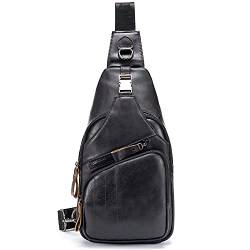 SDNAZ Herren Echtleder Brusttasche Brustbeutel Leder Schultertasche Schulter Rucksack Reisetasche Crossbody DE906 Schwarz von SDINAZ