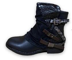 Damen Stiefel Biker Boots gefüttert - Stiefeletten mit Nieten Blockabsatz - Used Look Herbst Winter Frauen Schuhe Schnallen-ST22 Schwarz 37 von SDS