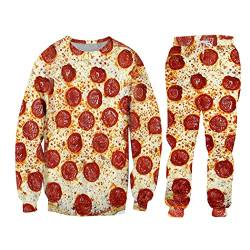 3D Funny Pizza Print Hoodies Sets, Winter Zip Sweatshirt Sweatpants Jogger Anzug Männer Casual Party 2pcs Trainingsanzug, Swpal0322, XXL von SDSVFG