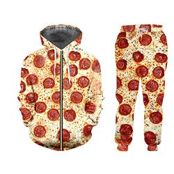 3D Funny Pizza Print Hoodies Sets, Winter Zip Sweatshirt Sweatpants Jogger Anzug Männer Casual Party 2pcs Trainingsanzug, Zhpal0322, XL von SDSVFG