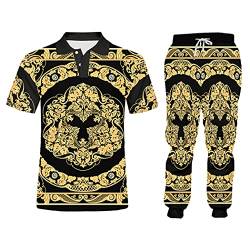 3D bedruckte Krone Golden Flower Luxus Trainingsanzug Anzüge Herren Barock Court Style Jacke und Jogger Hose Set, Plpa60197, XL von SDSVFG