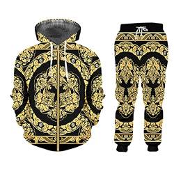 3D bedruckte Krone Golden Flower Luxus Trainingsanzug Anzüge Herren Barock Court Style Jacke und Jogger Hose Set, Zhpa60197, XXL von SDSVFG