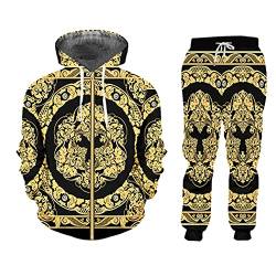 3D bedruckte Krone Golden Flower Luxus Trainingsanzug Anzüge Herren Barock Court Style Jacke und Jogger Hose Set, Zhpa60197, XXXL von SDSVFG