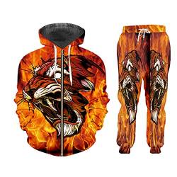 Flame Tiger 3D Druck Kapuze Sweatshirt Anzug Herren Casual Sport Hoodie und Hose Set Winter Lose Trainingsjacke, Zhpa70619, XXXXXXX-Large von SDSVFG