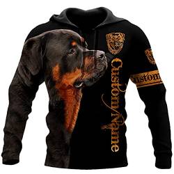 SDSVFG Schöner Rottweiler Hund Schwarzer 3D Gedruckter Hoodie, Unisex Sweatshirt Zip Pullover Lässiger Trainingsanzug Sudadera Hombre von SDSVFG