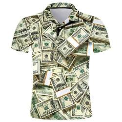 Sommer USD Geld 3D Printed Poloshirt, Streetwear Hombre Camisas De Polo, Männer Casual Polo Kurzarm Coole Tops von SDSVFG
