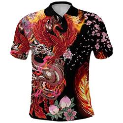 Viking Armor Phoenix Dragon Tattoo 3D Full Printed Poloshirt, Herren Kragen Kurzarm Street Wear Casual Tee von SDSVFG