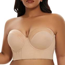 SEA BBOT Damen Longline trägerloser BH volle Abdeckung Korsett BH Verstecken Rücken Fett, Dunkles Beige, 95C von SEA BBOT