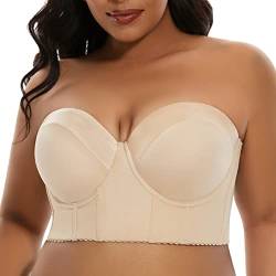 SEA BBOT Damen Longline trägerloser BH volle Abdeckung Korsett BH Verstecken Rücken Fett, Hellbeige, 90G von SEA BBOT