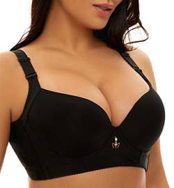 SEA BBOT Nahtloser Push-up-BH für Damen, gepolstert, weiche Bügel-T-Shirt-BHs, 70A-105DD, Schwarz, 100C von SEA BBOT