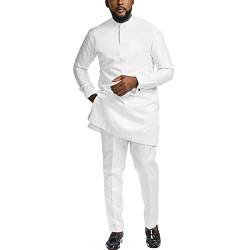 African Suits for Men Dashiki Long Sleeve Shirt and Pant 2 Piece Attire Traditional Outfits, Weiß, 54 von SEA&ALP
