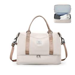 Reisetasche Damen 40x20x25 Ryanair Handgepäck Tasche Sporttasche Weekender Bag Schwimmtasche Wasserdicht Travel Duffle Bag Fitnesstasche Trainingstasche Krankenhaustasche mit Schuhfach,F10-Beigebraun von SEAFEW