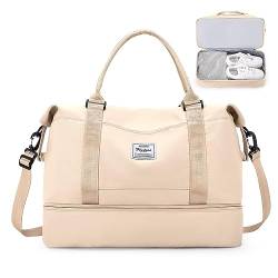 Reisetasche Damen 45x36x20 Easyjet Handgepäck Tasche Sporttasche Weekender Bag Schwimmtasche Wasserdicht Travel Bag Duffle Bag Fitnesstasche Trainingstasche Krankenhaustasche mit Schuhfach,G5-Beige von SEAFEW