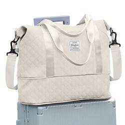 Reisetasche Damen Sporttasche 40x20x25 Ryanair Handgepäck Tasche Weekender Bag Schwimmtasche Wasserdicht Travel Bag Duffle Bag Fitnesstasche Trainingstasche Frauen für Reise Gym,B5-Beige von SEAFEW
