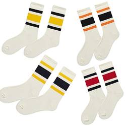 SEAGETTINO 4er-Pack Damen-Socken Retro Gestreiften Socken Herren & Damen Sport Retro Socken Baumwolle Sportsocke von SEAGETTINO