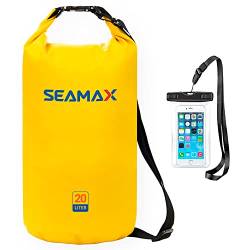 Seamax Wassersport-Zubehör Spezielle wasserdichte Tasche plus Handyhülle in verschiedenen Größen und Farben (20L, Gelb) von SEAMAX