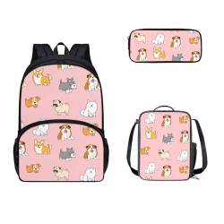 SEANATIVE 43,2 cm Schulrucksack mit Lunchbox und Federmäppchen Set für Kinder Mittelschule Viele Taschen, Niedlicher Hund von SEANATIVE