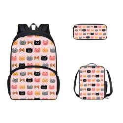 SEANATIVE 43,2 cm Schulrucksack mit Lunchbox und Federmäppchen Set für Kinder Mittelschule Viele Taschen, katze von SEANATIVE