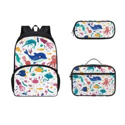 SEANATIVE Kinder-Rucksack, Büchertasche für Mädchen, Jungen, großer Rucksack mit Lunchbox, Federmäppchen, 3 Stück, ocean von SEANATIVE