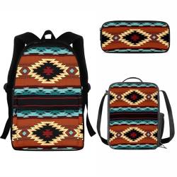 SEANATIVE Kinder-Rucksack für Mädchen und Jungen, 3-in-1, Schul-Büchertasche, strapazierfähige Schulter-Reisetasche mit Lunchbox, Federmäppchen, Aztec Tribal von SEANATIVE