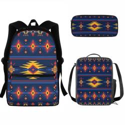 SEANATIVE Kinder-Rucksack für Mädchen und Jungen, 3-in-1, Schul-Büchertasche, strapazierfähige Schulter-Reisetasche mit Lunchbox, Federmäppchen, Tribal Geometric von SEANATIVE