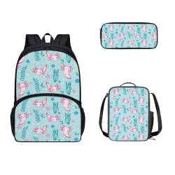 SEANATIVE Kinderrucksack für die Schule, Sachool-Rucksack mit Lunchbox und Federmäppchen, 3-teilig, 43,2 cm, Schultasche, Axolotl von SEANATIVE