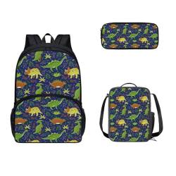 SEANATIVE Kinderrucksack für die Schule, Sachool-Rucksack mit Lunchbox und Federmäppchen, 3-teilig, 43,2 cm, Schultasche, Grün, Dinosaurier von SEANATIVE