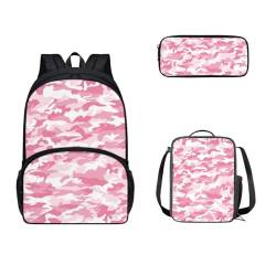 SEANATIVE Kinderrucksack für die Schule, Sachool-Rucksack mit Lunchbox und Federmäppchen, 3-teilig, 43,2 cm, Schultasche, Pink Camo von SEANATIVE