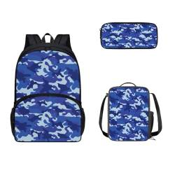 SEANATIVE Kinderrucksack für die Schule, Sachool-Rucksack mit Lunchbox und Federmäppchen, 3-teilig, 43,2 cm, Schultasche, blau camouflage von SEANATIVE