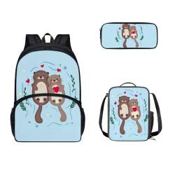 SEANATIVE Kinderrucksack für die Schule, Sachool-Rucksack mit Lunchbox und Federmäppchen, 3-teilig, 43,2 cm, Schultasche, otter von SEANATIVE