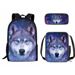 SEANATIVE Leichter Rucksack für Kinder, Grundschule, Büchertasche, lässiger Rucksack mit Lunchbox, Federmäppchen, Wild Wolf von SEANATIVE