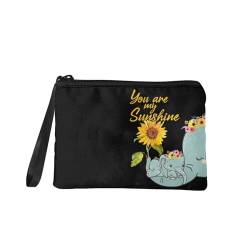 SEANATIVE Münzgeldbörse für Damen und Herren, Reißverschluss, Kleingeldtasche, Geldbörse, Reisehandtaschen, Teenager, Mädchen, Federmäppchen, Sonnenblume Elefant, Taschen-Organizer von SEANATIVE