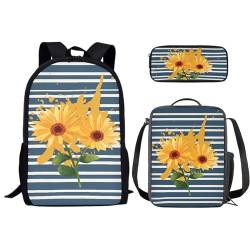 SEANATIVE Niedliches Schulrucksack-Set für Kinder, Kindergarten, Grundschule, Schüler, Schultasche mit Lunchbox, Federmäppchen, sonnenblume von SEANATIVE