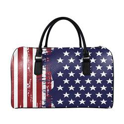 SEANATIVE Reisetasche mit großer Kapazität für Damen und Herren, Leder, Wochenendtasche, Übernachtung, Duffle-Tasche, Gepäck, Rote und blaue Flagge von SEANATIVE