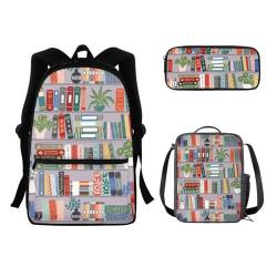 SEANATIVE Schulrucksack für Kinder, mit Lunchbox, Federmäppchen, Schultasche, Schultertasche, niedlicher Rucksack, 3-teiliges Set, Bücherregal von SEANATIVE