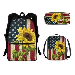 SEANATIVE Schulrucksack für Kinder, mit Lunchbox, Federmäppchen, Schultasche, Schultertasche, niedlicher Rucksack, 3-teiliges Set, US-Flagge Vintage von SEANATIVE