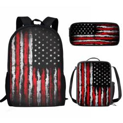 SEANATIVE Schulrucksack für Teenager, Mädchen, Jungen, großes Fassungsvermögen, Büchertasche, lässiger Tagesrucksack mit Lunchtasche und Federmäppchen, US-Flagge von SEANATIVE