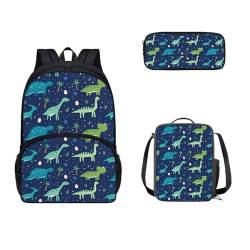 SEANATIVE Schultaschen für Kinder, Teenager, Rucksack mit Lunchbox und Federmäppchen, 3-teilig, Dinosaurier von SEANATIVE