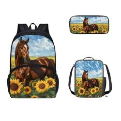 SEANATIVE Schultaschen für Kinder, Teenager, Rucksack mit Lunchbox und Federmäppchen, 3-teilig, Sonnenblume von SEANATIVE